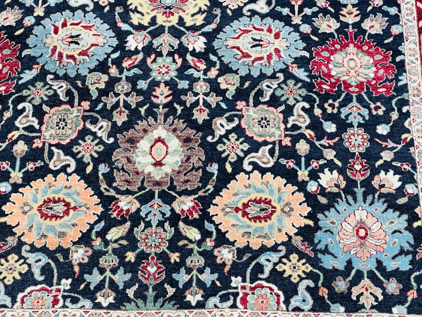 Tapis en laine fait main 245 x 305 cm, motif floral marine et rouge, pour salon photo Textiles