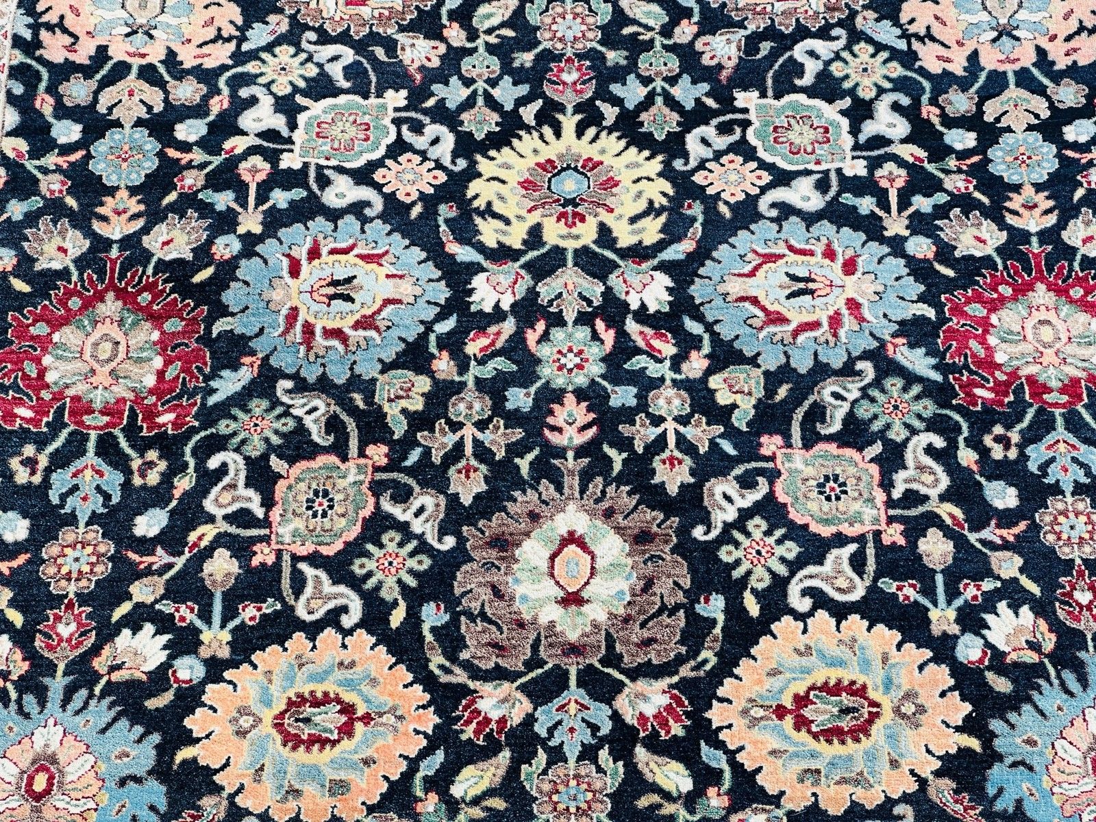 Tapis en laine fait main 245 x 305 cm, motif floral marine et rouge, pour salon photo vinterior