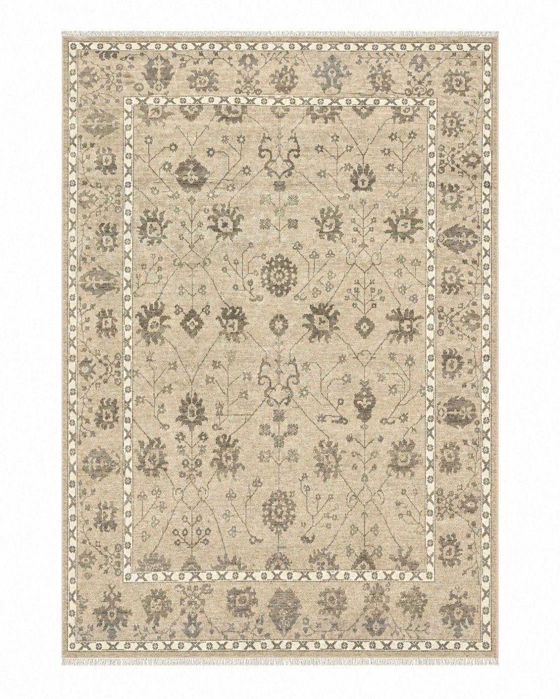 9x12 Ft Hand Knotted Wool Area Rug, Beige Floral Design Carpet For Living Room