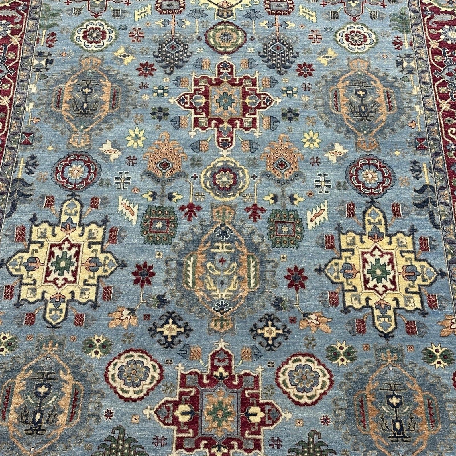 8x10 Ft Handgeknoopt Vloerkleed, Modern Bloemmotief Blauw Tapijt voor Woonkamer photo Textiel