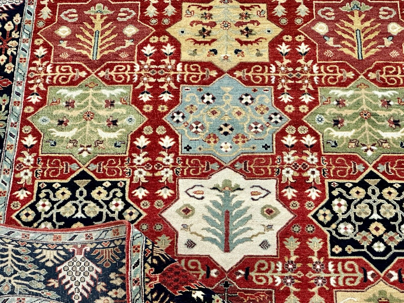 Handgeknoopt wollen vloerkleed 6x9 ft, rood geometrisch botanisch tapijt voor de woonkamer photo 2559.0