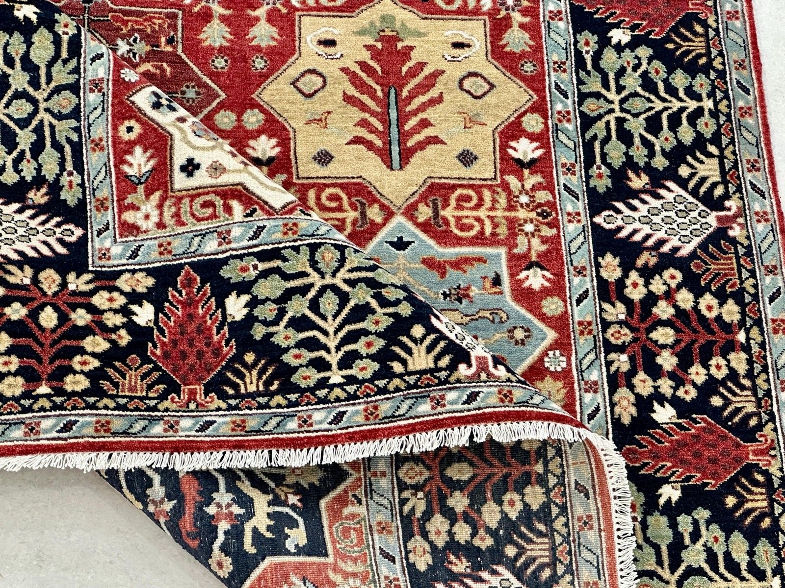 Tapis en laine noué à la main 6 x 9 ft, tapis géométrique botanique rouge pour salon photo buy