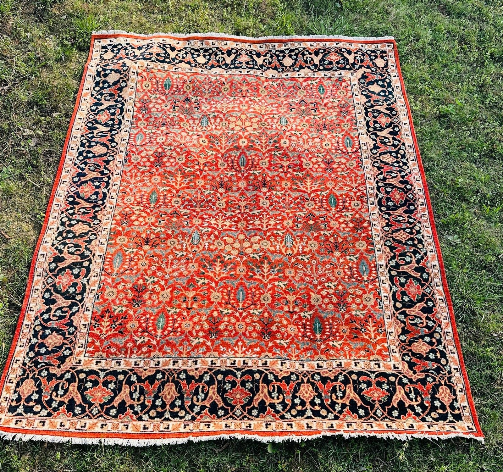 Tapis noué à la main 245 x 305 cm, motif floral, laine rouge pour salon photo Textiles