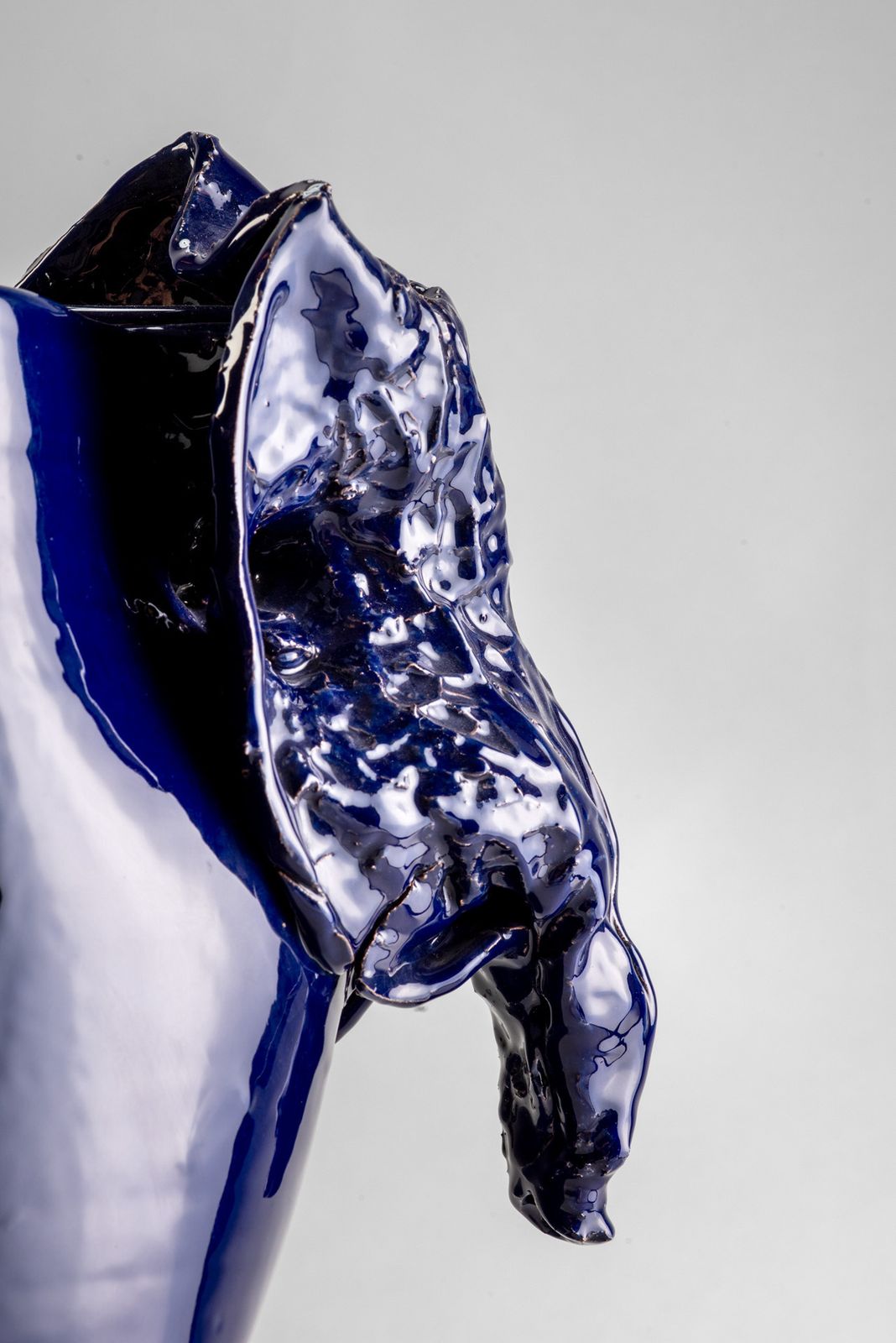 Giacinto Cerone, Sculptural Vase In Blue Glazed Ceramic, Italy, After 1993 photo for sale