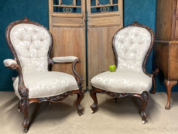 A Fine Pair Of Victorian Ladies And Gentlemans Parlour Chairs