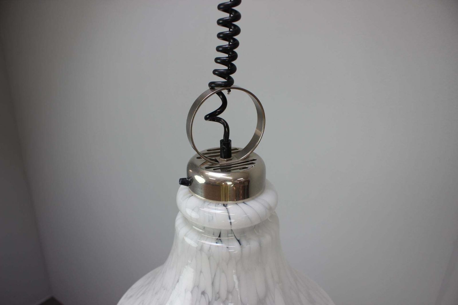1970s Czechoslovak Mid Century Glass Pendant Lamp With Marbled Shade photo 368.0