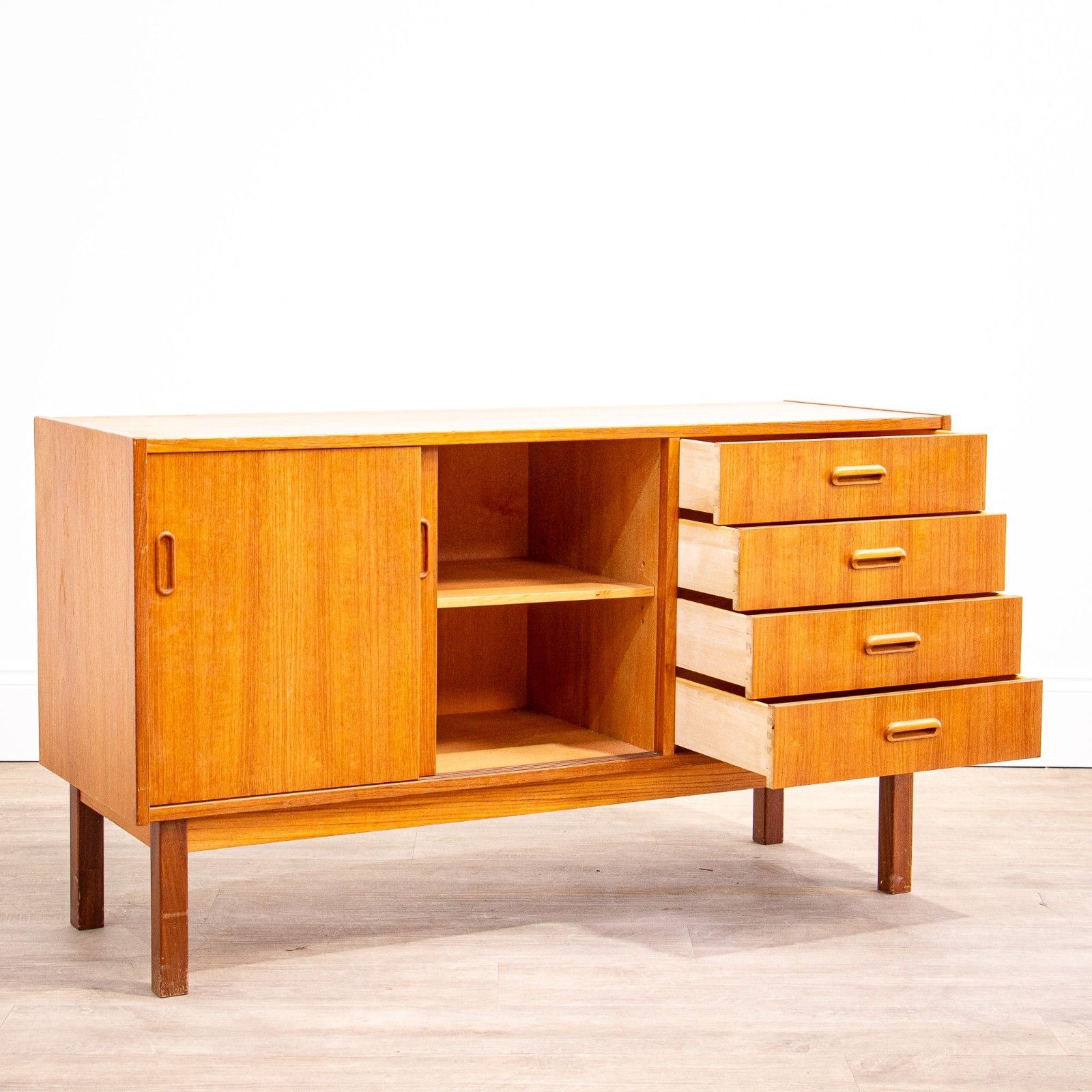 Small Mid Century Teak Sideboard With Sliding Doors photo furniture