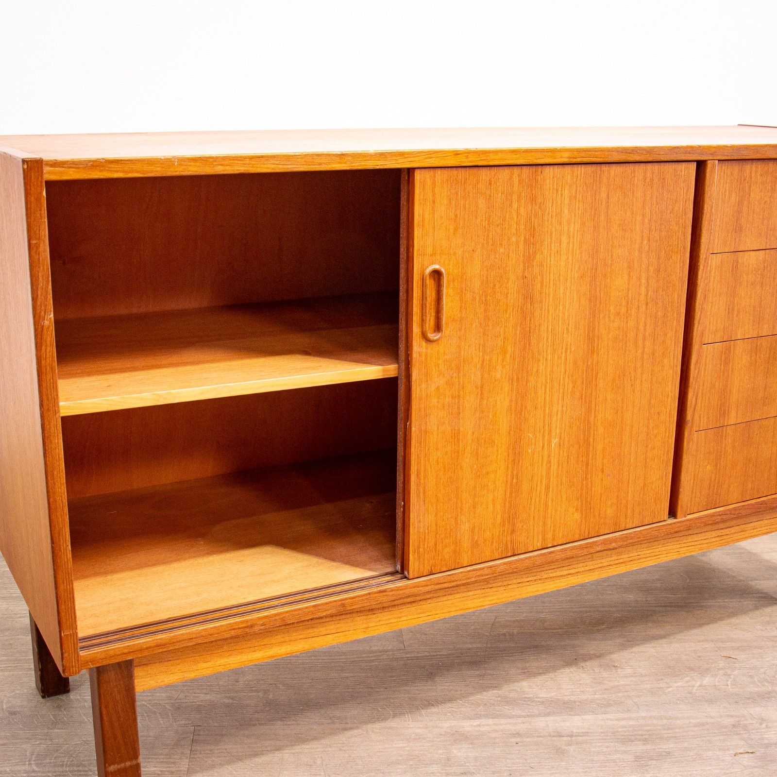 Small Mid Century Teak Sideboard With Sliding Doors photo vintage