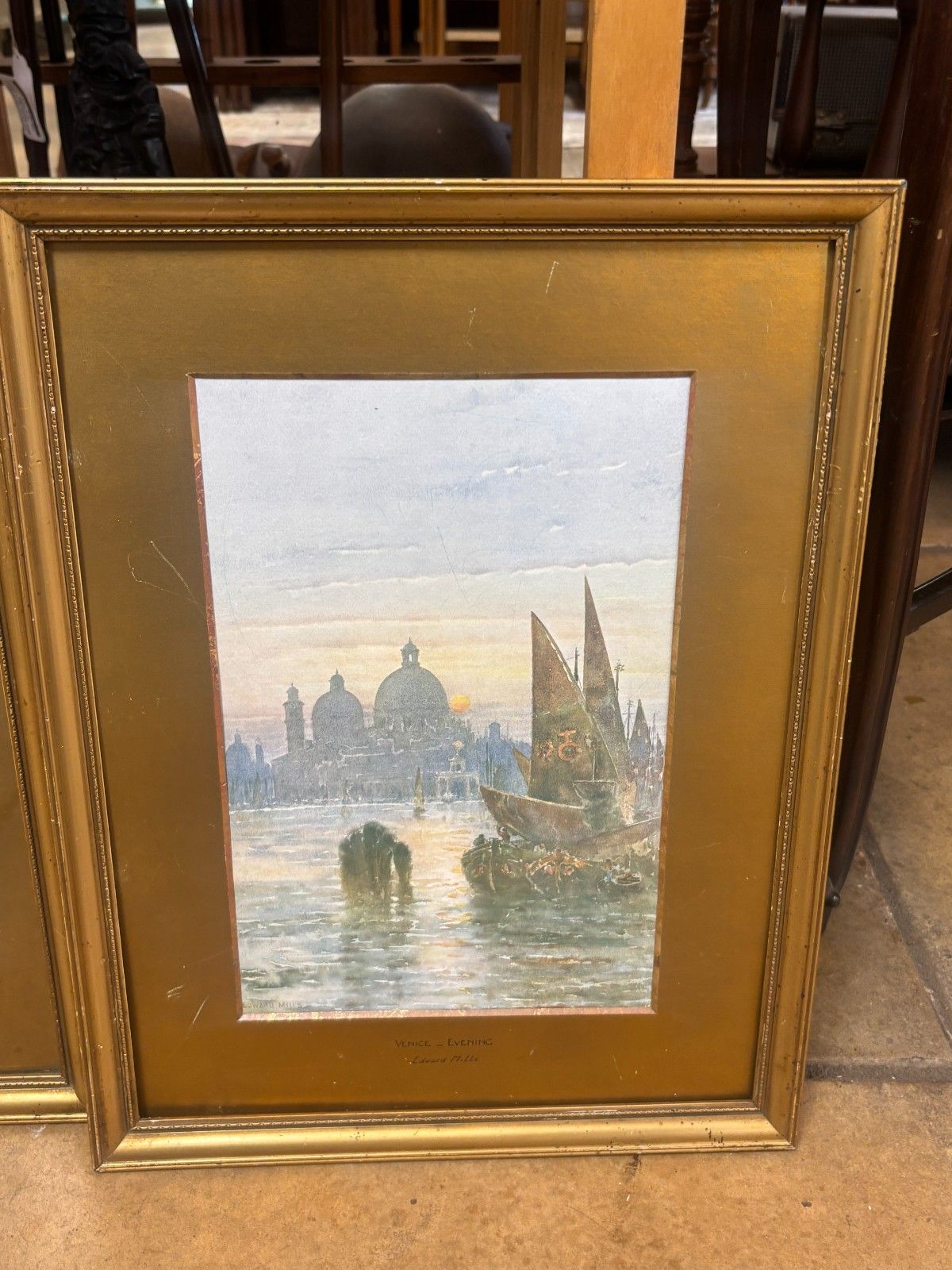 Two Venice Morning & Venice Evening Giclee Prints By Edward Mills As Found photo vinterior