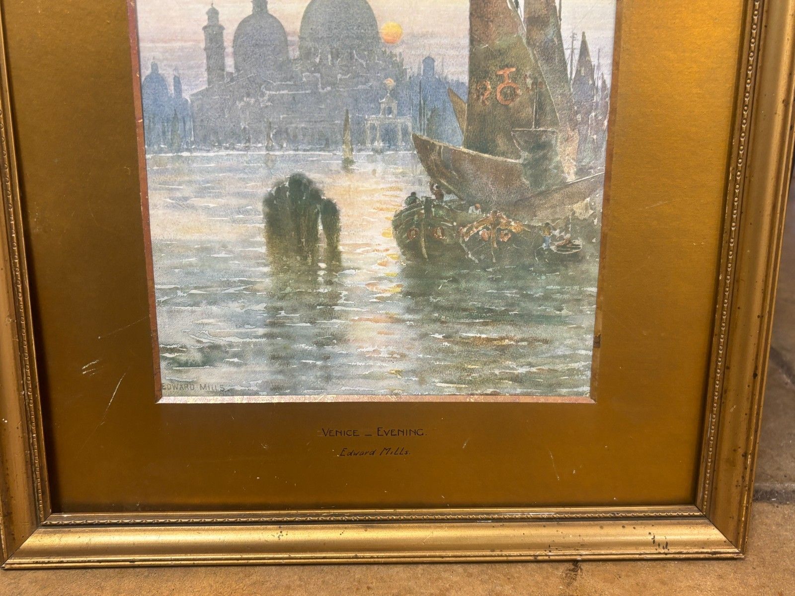 Two Venice Morning & Venice Evening Giclee Prints By Edward Mills As Found photo vintage