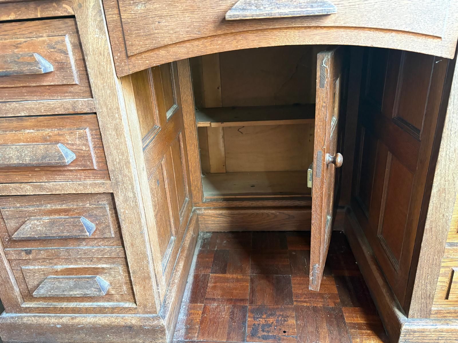 Large Antique Oak Roll Top Desk With Drawers And Pigeon Holes photo furniture