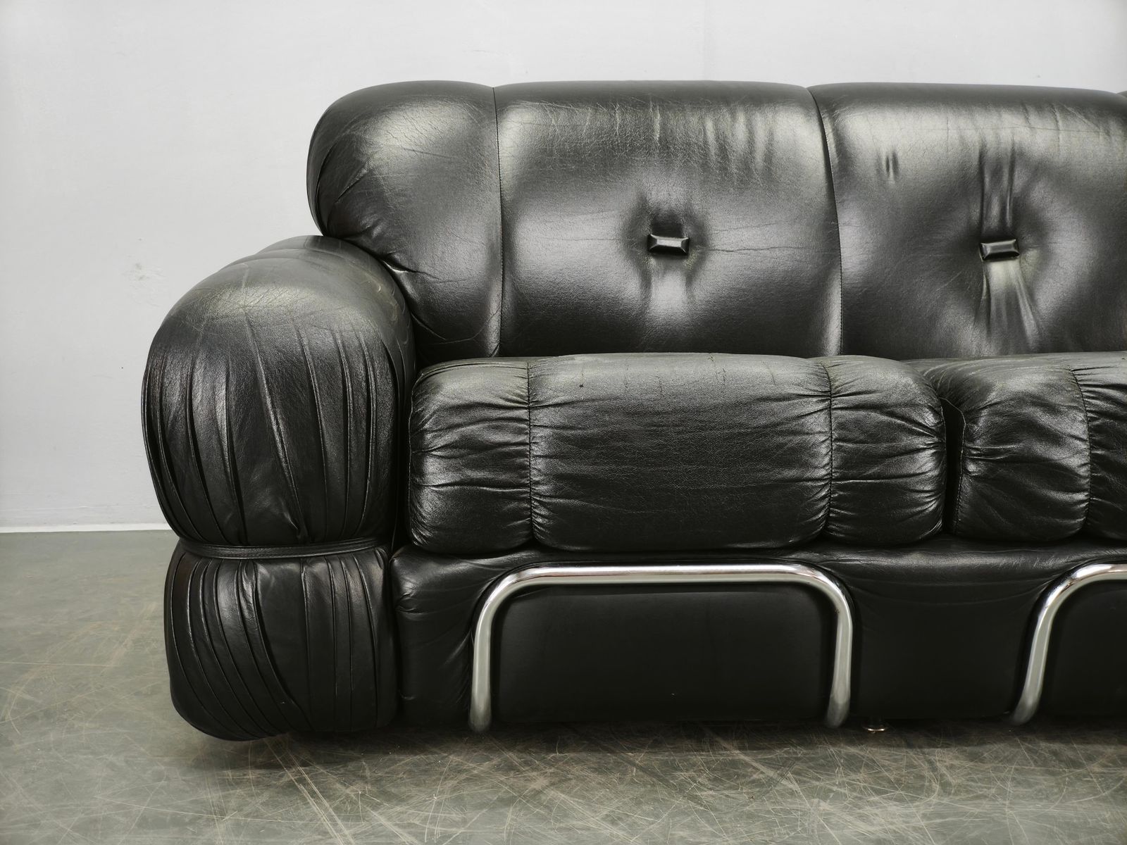 1970s Italian Two Seat Sofa By Adriano Piazzesi In Chrome And Leatherette photo for sale