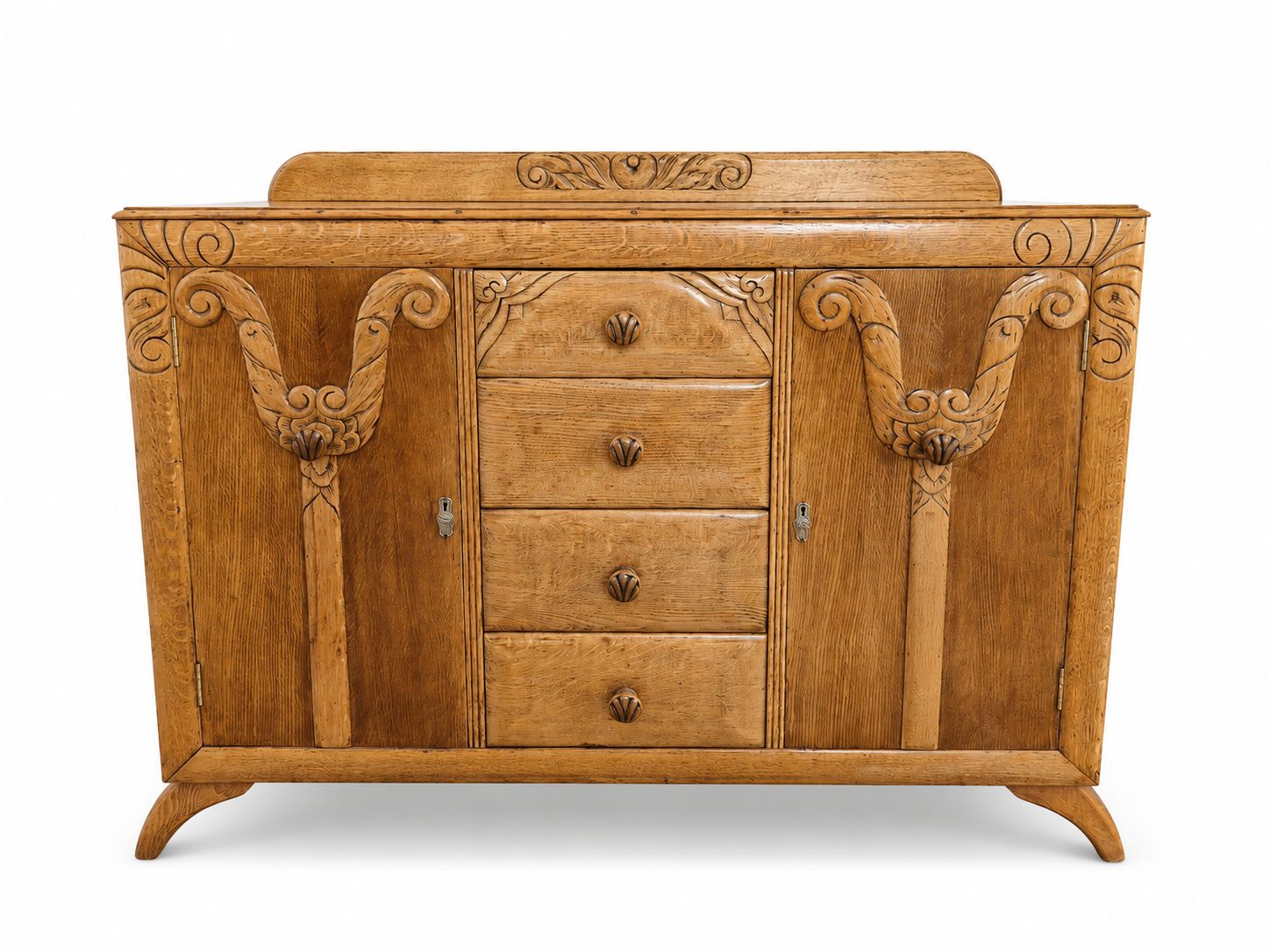 Mid Century Oak Sideboard | Carved Detail | Fully Restored | Rugged Olive