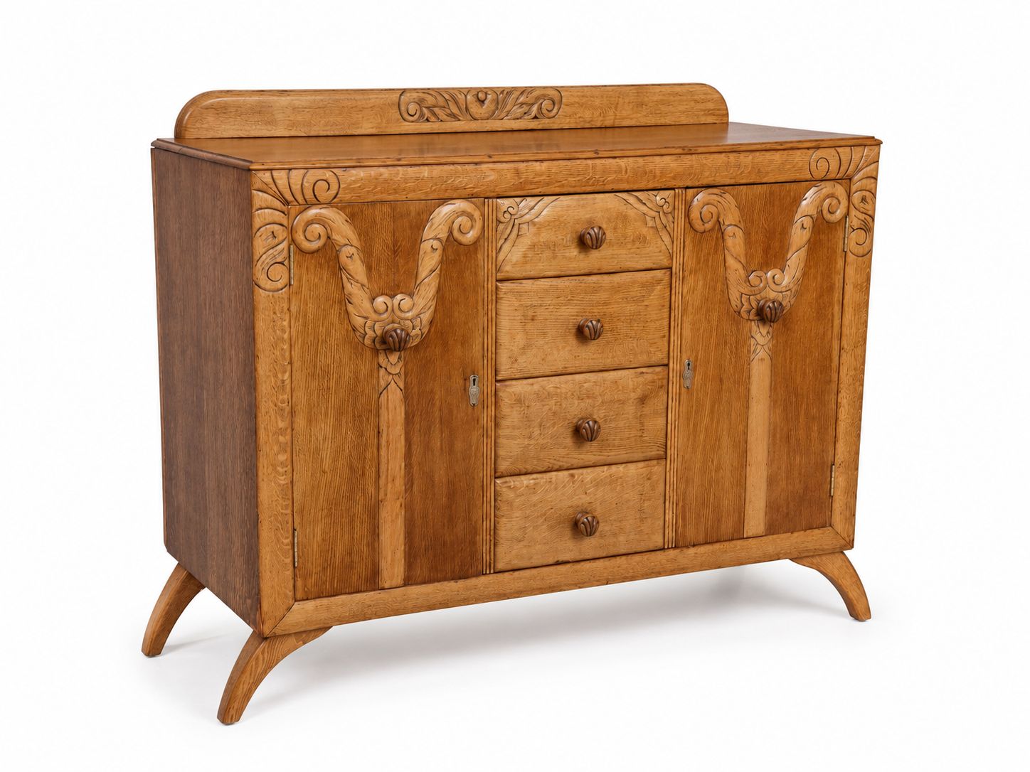 Mid Century Oak Sideboard | Carved Detail | Fully Restored | Rugged Olive photo furniture