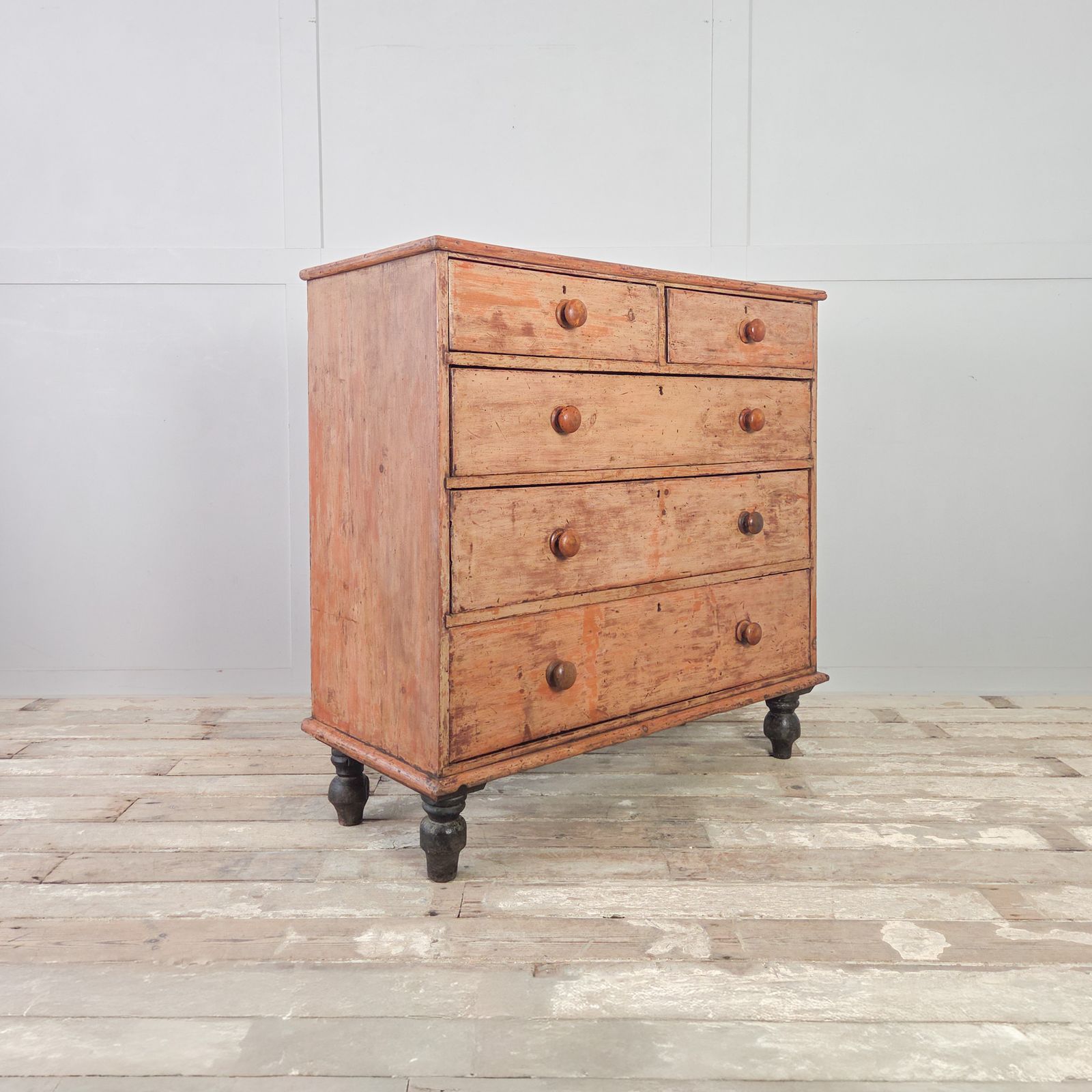 Antique Pine Chest Of Drawer With Five Drawers Farmhouse Style