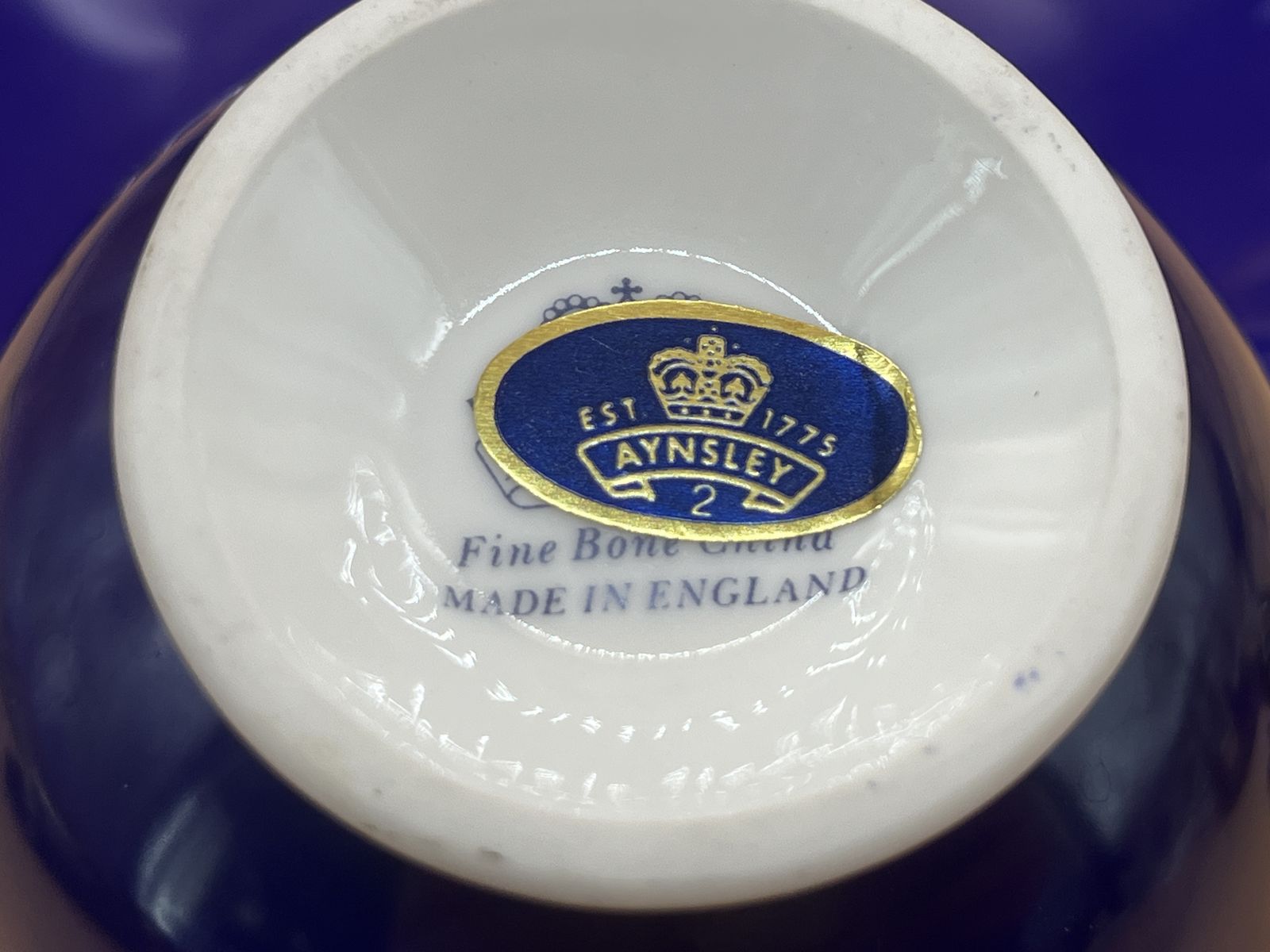 95.0 Aynsley China Orchard Gold Fruit Oban Shape Cobalt Blue And Gold Cabinet Tea Cup & Saucer Duo. photo