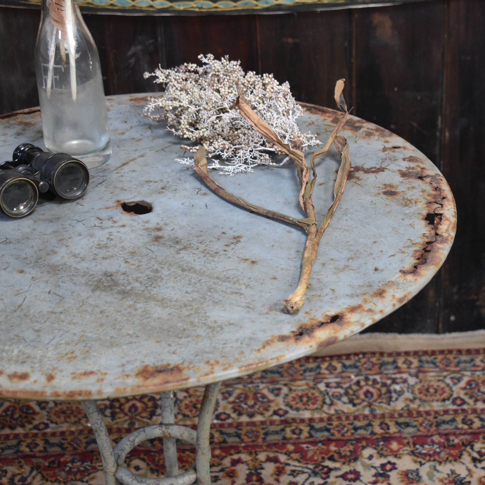 Antique French Grey Metal Timeworn Cafe Bistro Garden Outside Patio Side Table photo 175.0