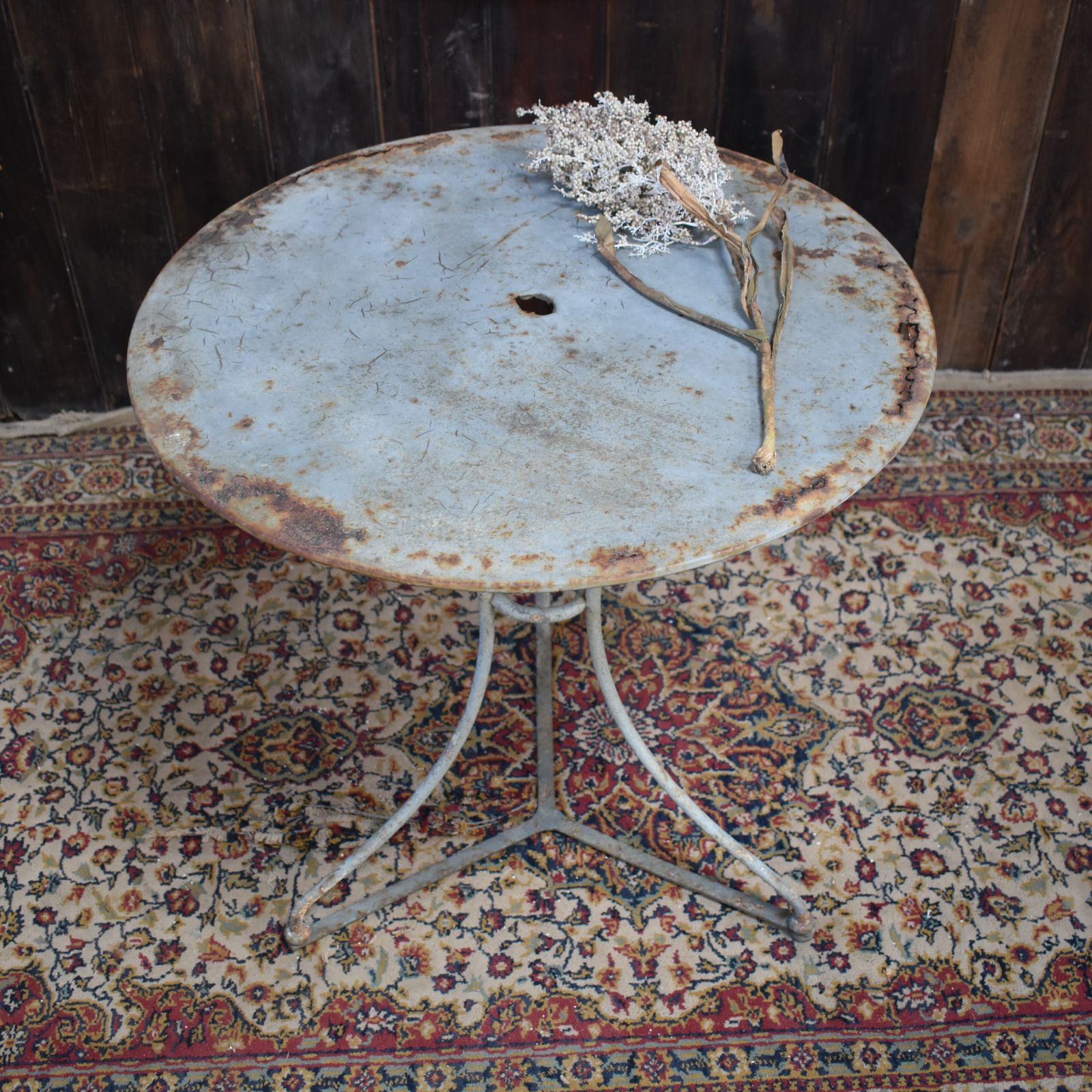 photo furniture Antique French Grey Metal Timeworn Cafe Bistro Garden Outside Patio Side Table