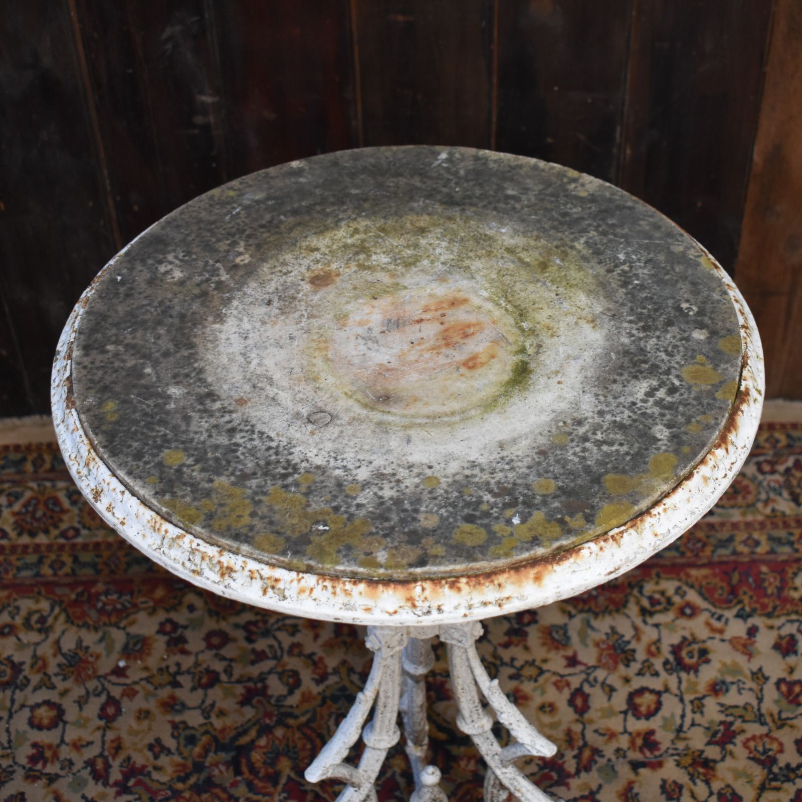 Antique English Marble Topped Cast Iron Weathered Bistro Cafe Outdoor Table photo 495.0