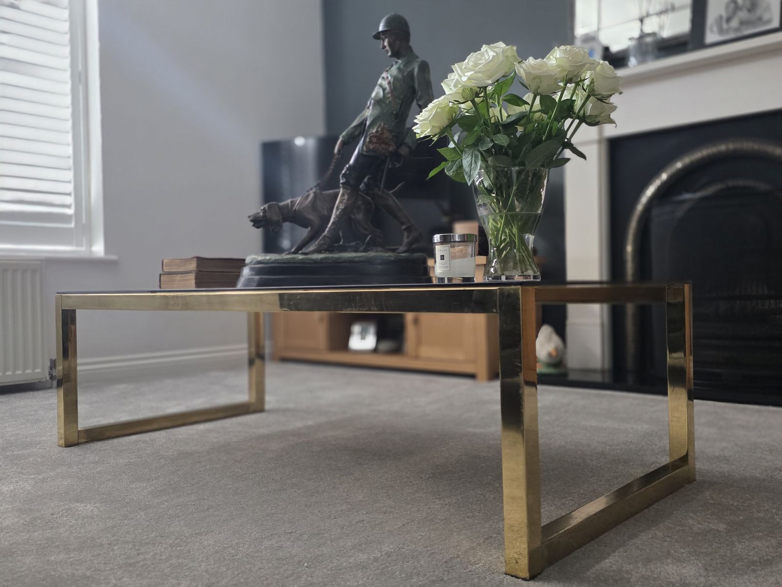 Italian Smoked Glass & Brass Coffee Table photo furniture