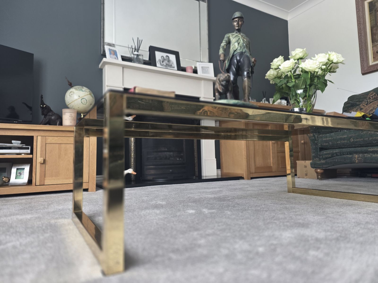 Italian Smoked Glass & Brass Coffee Table photo vinterior