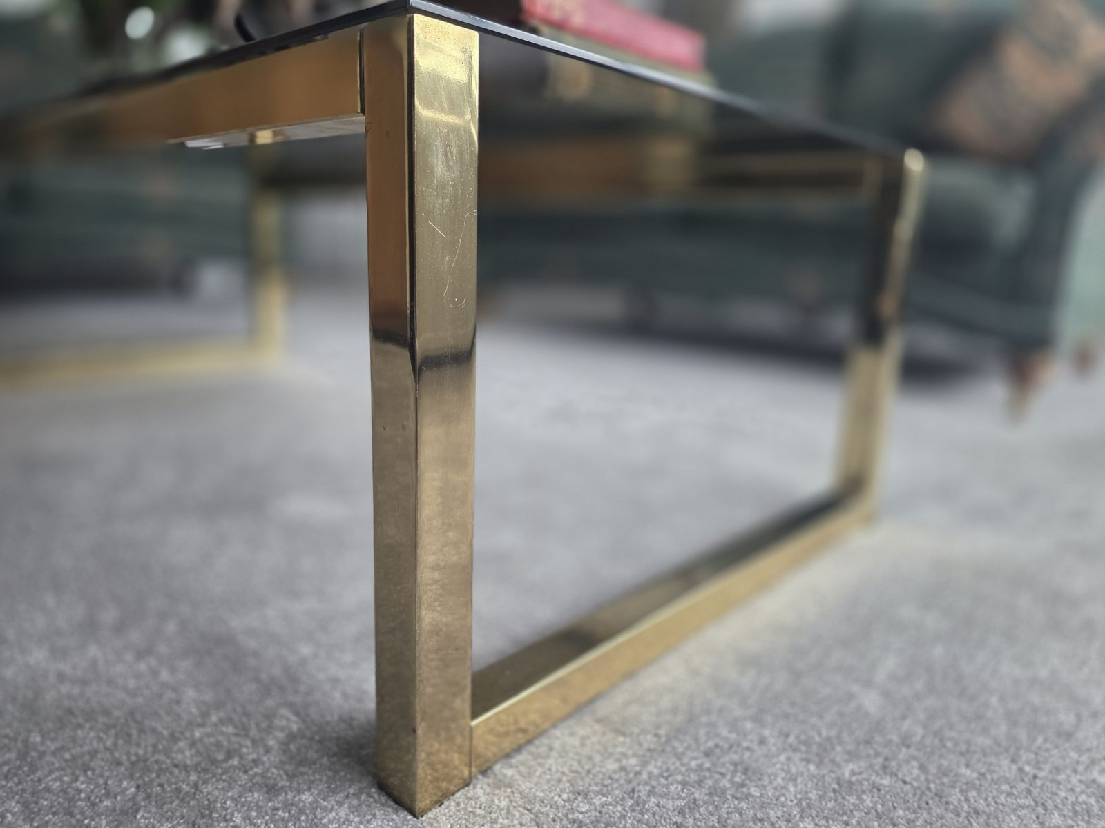 Italian Smoked Glass & Brass Coffee Table photo buy