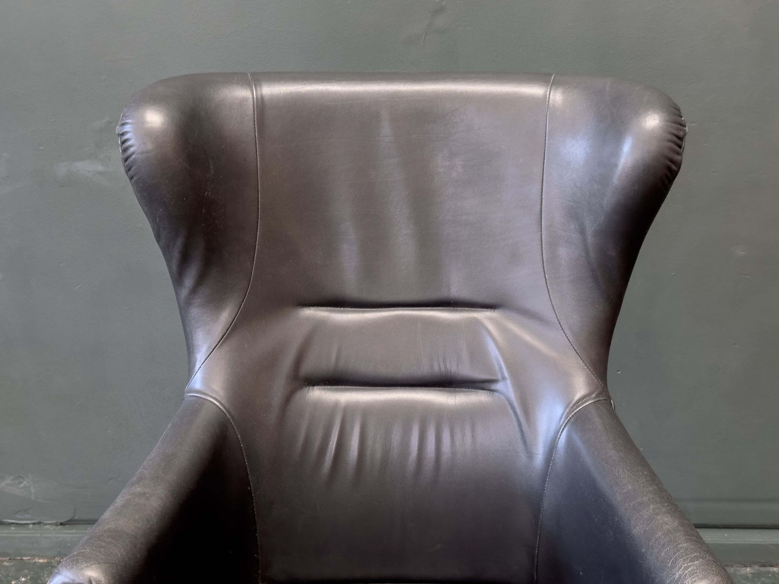 Furniture 'Claudia' Black Leather And Beech Highback Armchair With Footstool By Stouby photo