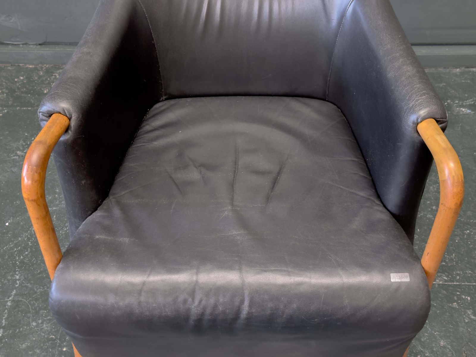 960.0 'Claudia' Black Leather And Beech Highback Armchair With Footstool By Stouby photo