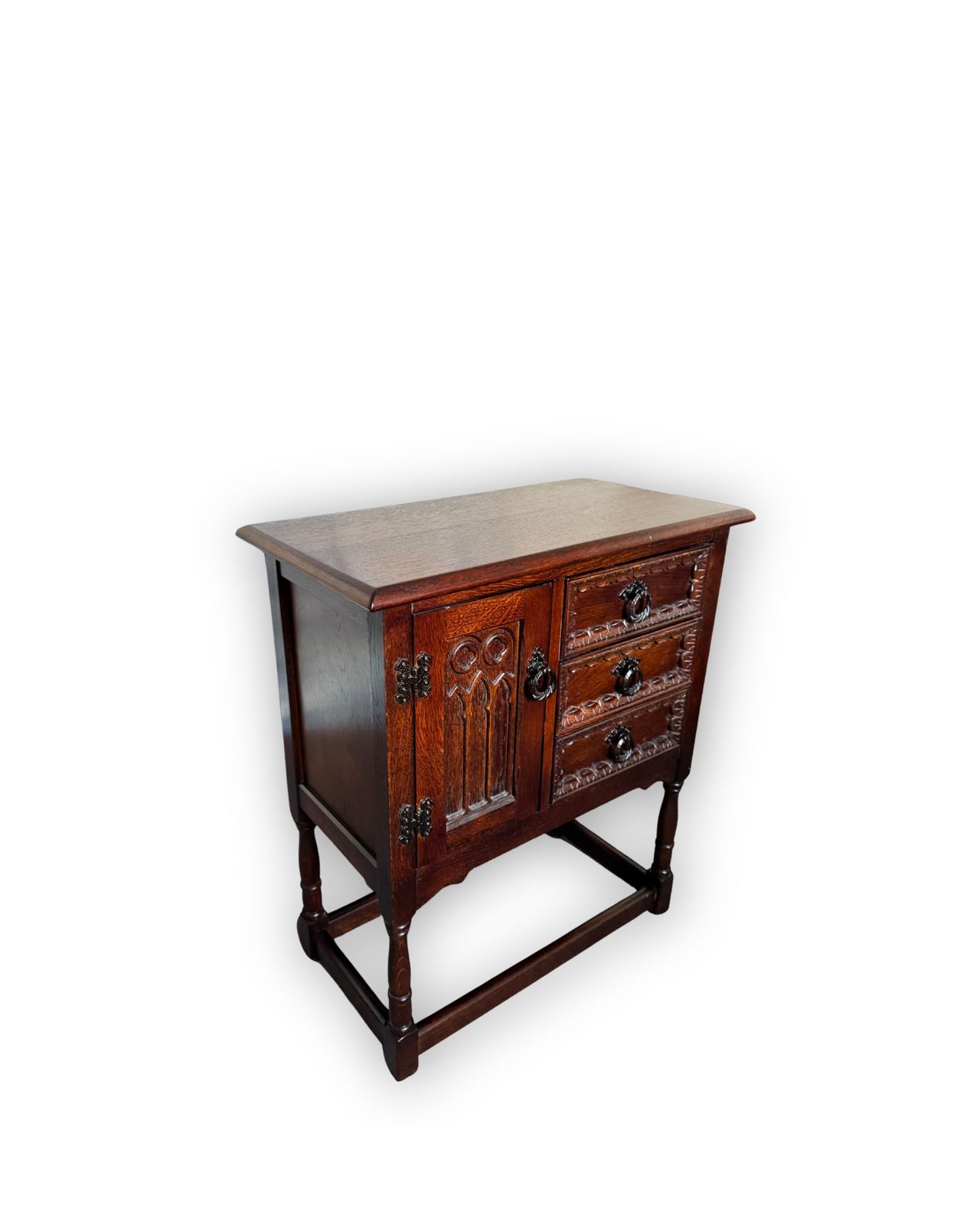 Vintage Carved Oak Cabinet With Drawers | Old Charm Style photo for sale