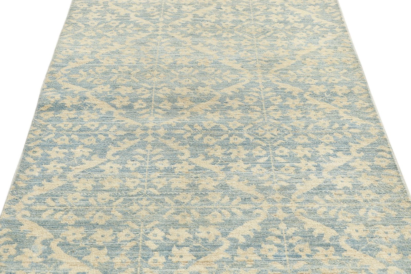 Modern Light Blue Contemporary Floral Handmade Area Rug photo for sale