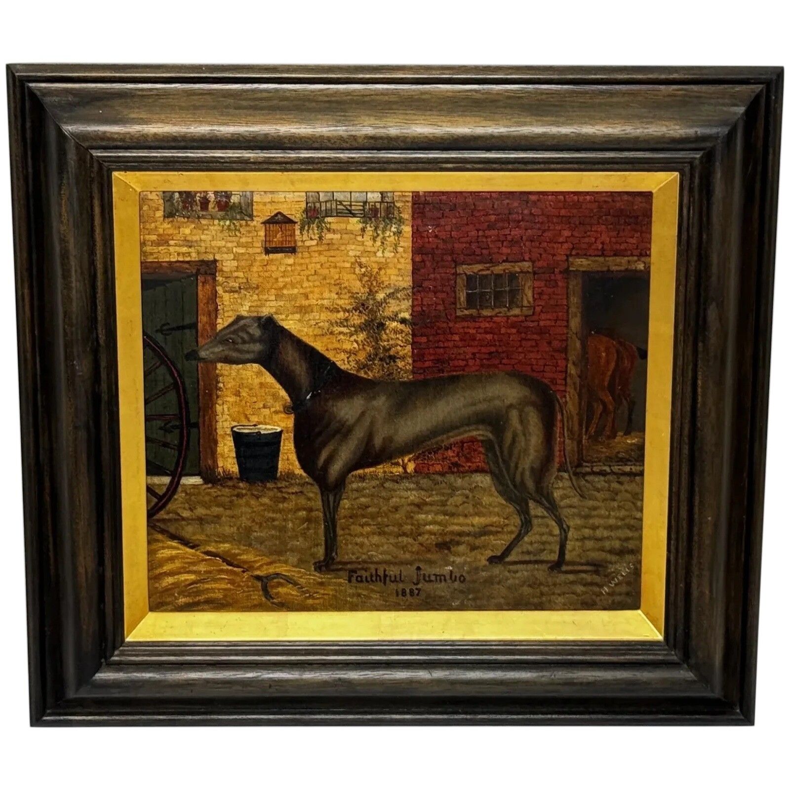 19th Century Oil Painting Prized Sporting Greyhound Racing Champion After Edwin Landseer