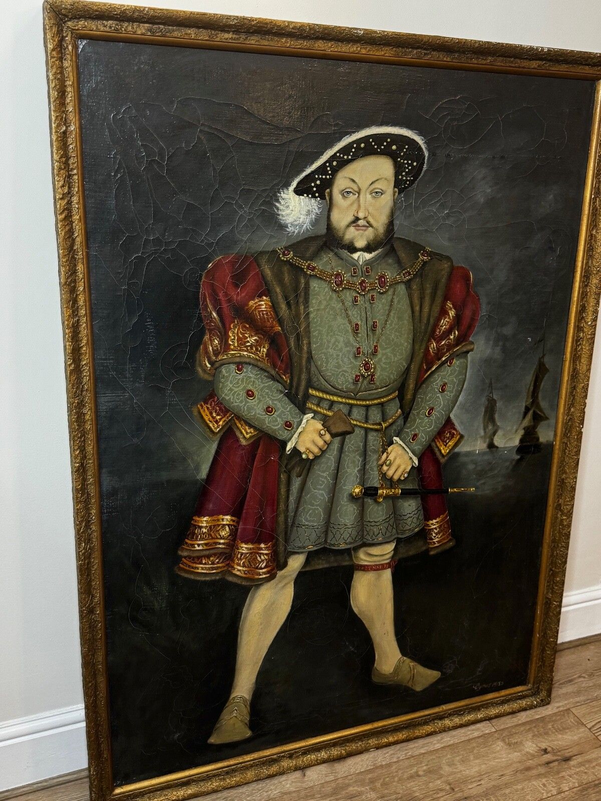 Huge Oil Painting Portrait Tudor Monarch King Henry VIII After Hans Holbein photo for sale