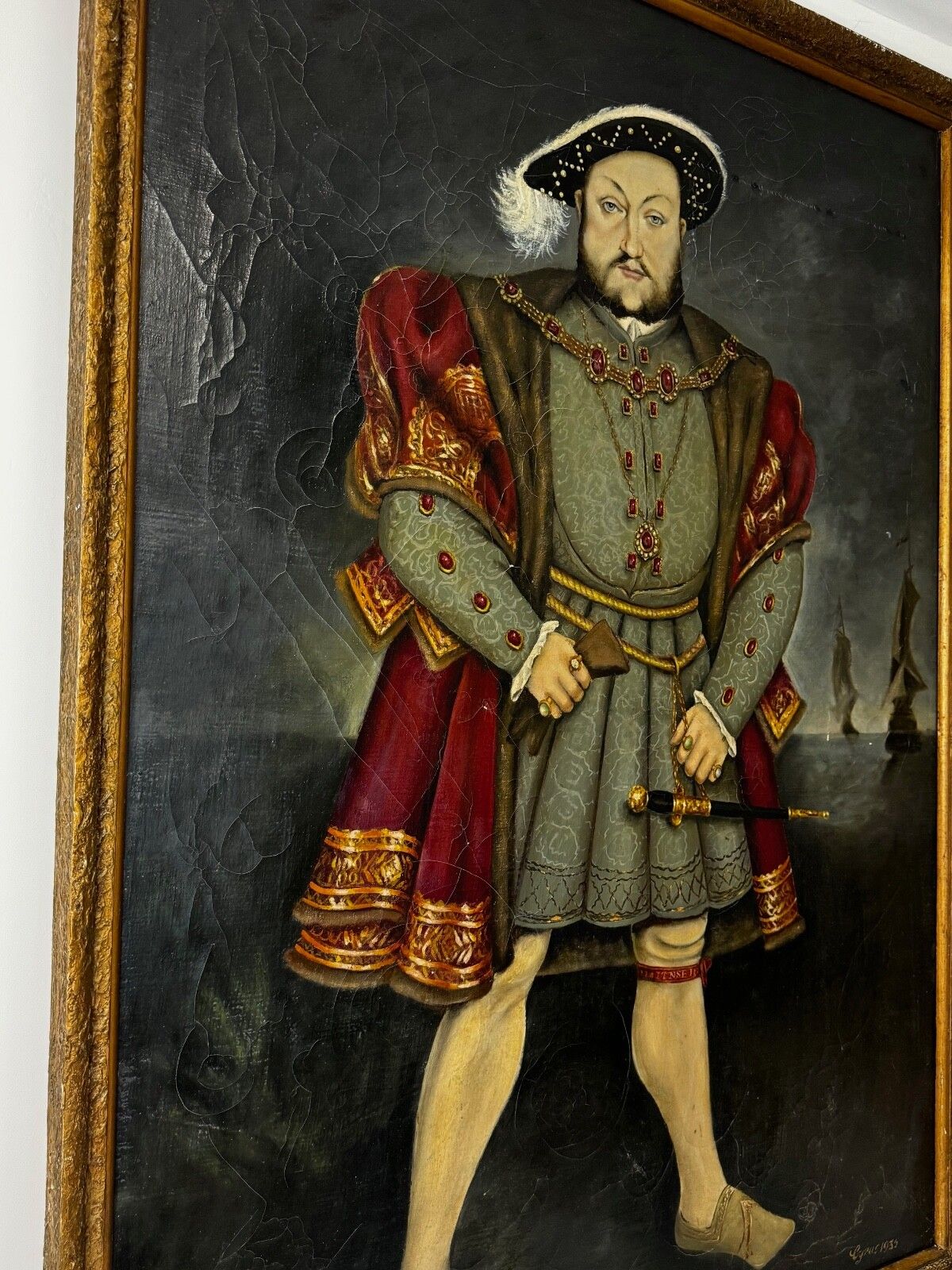 Huge Oil Painting Portrait Tudor Monarch King Henry VIII After Hans Holbein photo Art