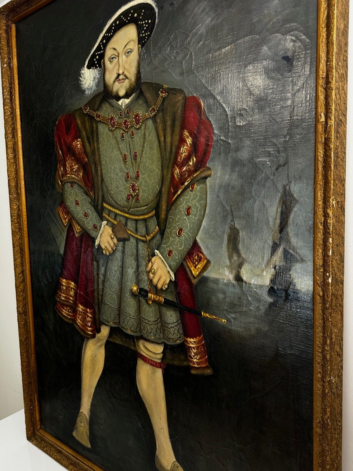 Huge Oil Painting Portrait Tudor Monarch King Henry VIII After Hans Holbein photo 12500.0