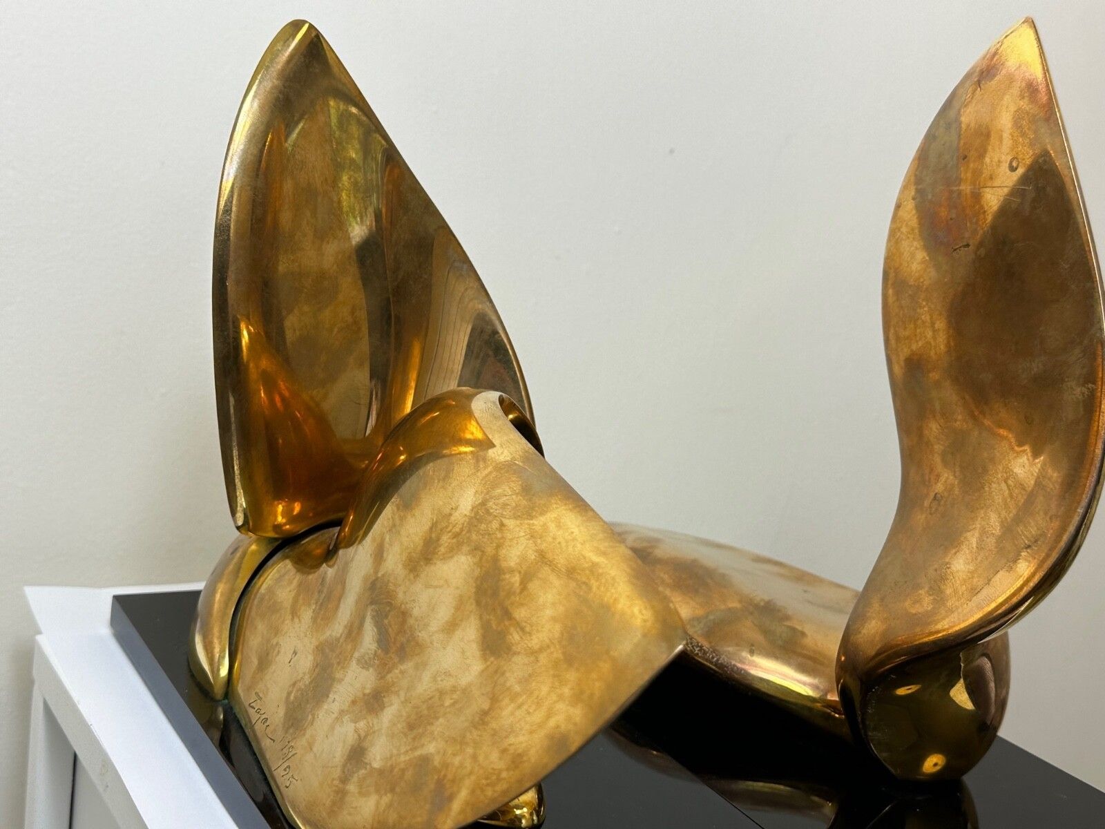 Pair American Abstract Gilt Bronze Small Swans Sculptures By Jack Zajac photo vinterior