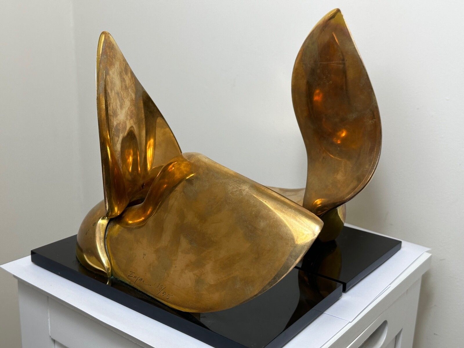photo vinterior Pair American Abstract Gilt Bronze Small Swans Sculptures By Jack Zajac