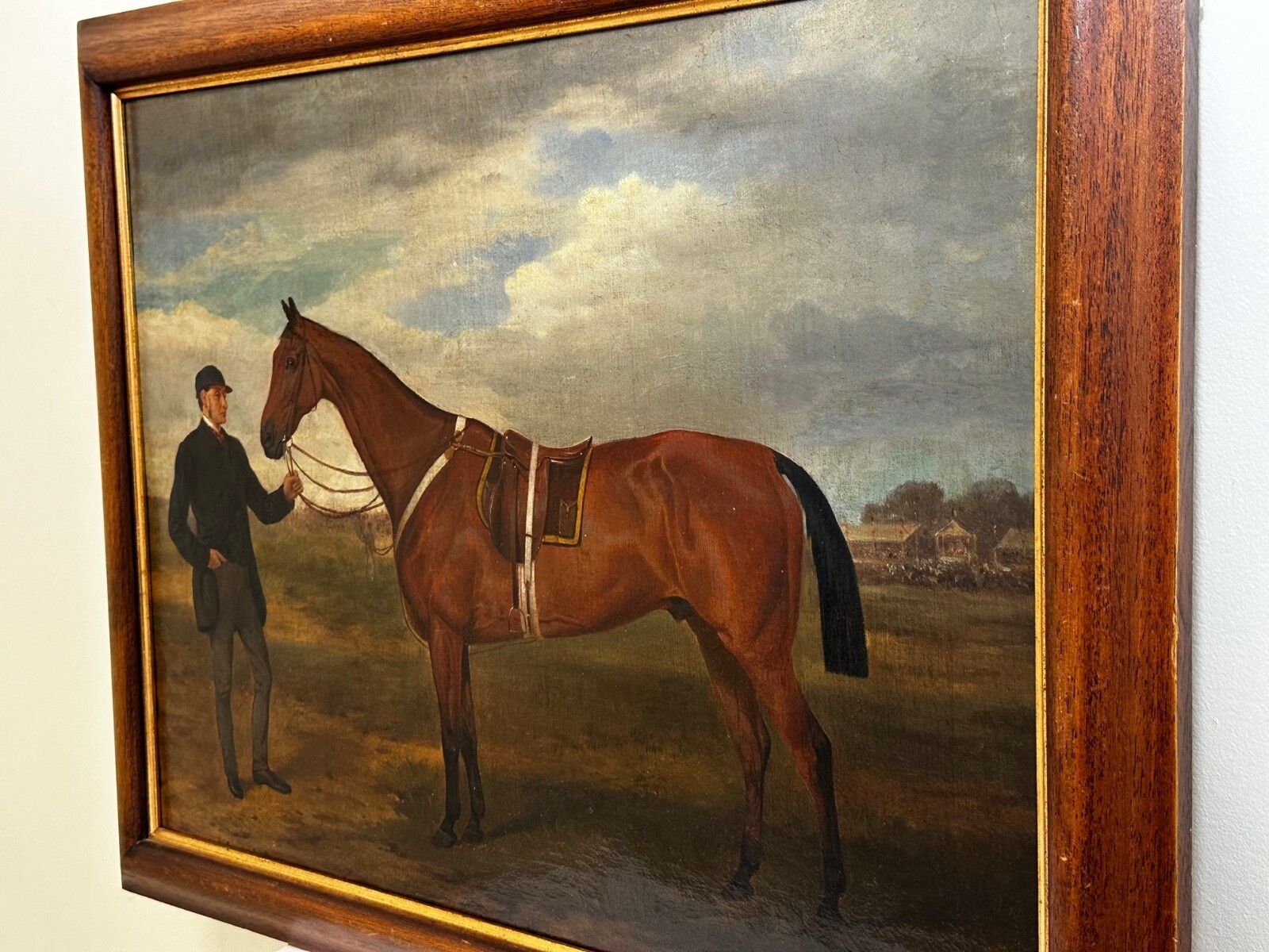 Equestrian Oil Painting Victorian Equine Bay Hunter Horse With Groom At French Fair Framed photo vinterior