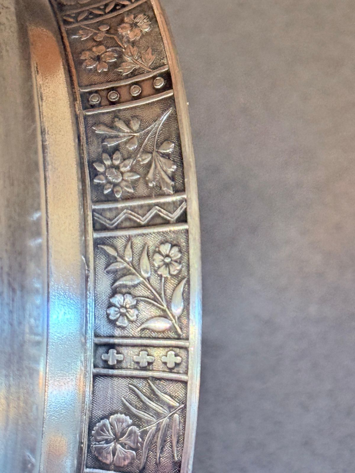 Antiek decoratief botervlootje, kaviaarschaal, serveerschaal, zilveren quadruple plate deksel, lepel photo 1427.0