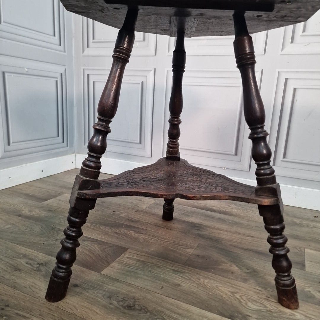 Antique Carved Lamp Table Oak Nonagonal – Arts And Crafts Side Liberty & Co photo for sale