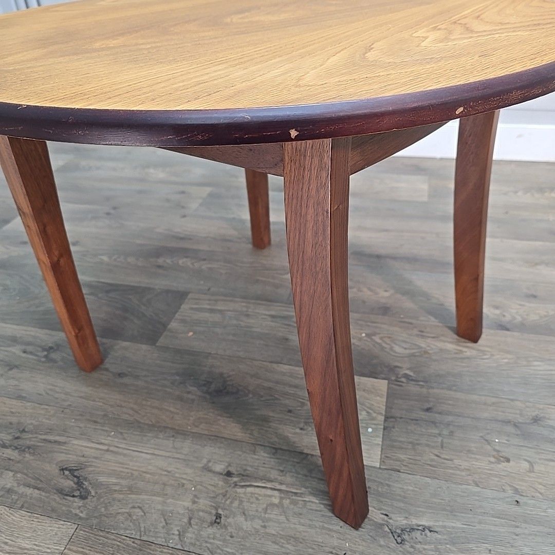 Unusual Upcycled Round Coffee Table – Oak Top "Nik Munro" John Lewis Chair Base photo buy