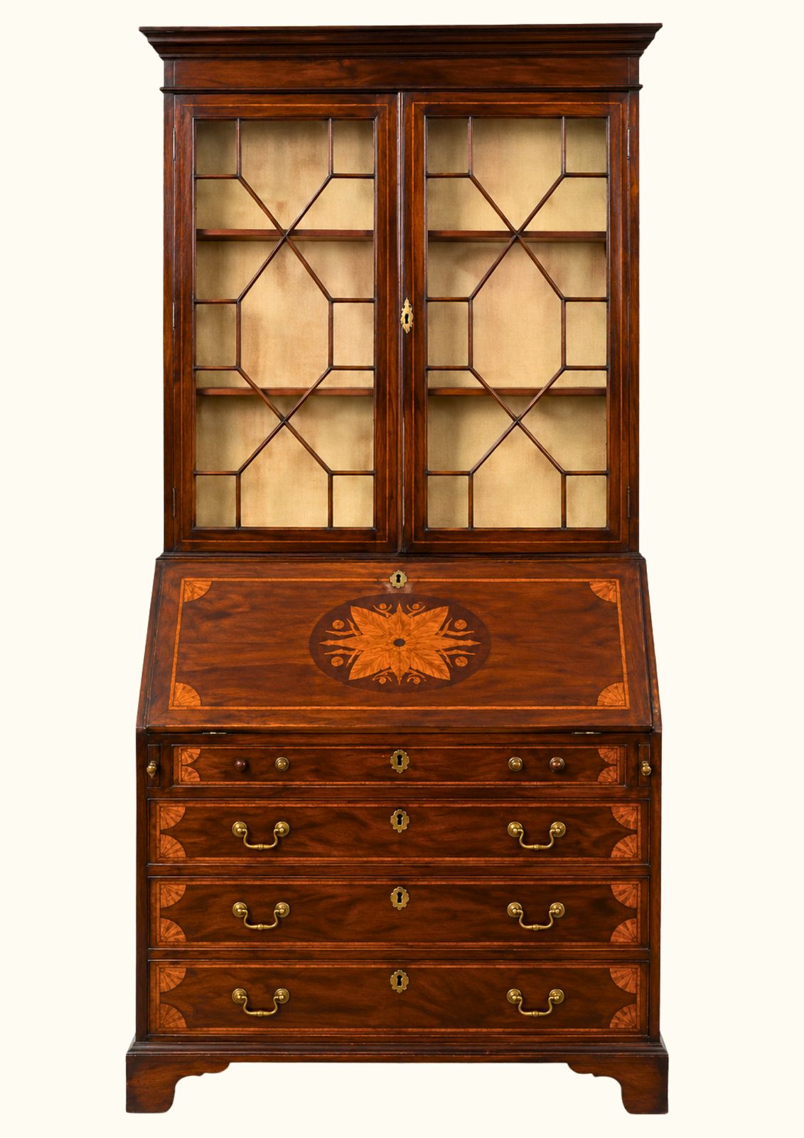 Georgian Revival Bureau/Glazed Bookcase. Stunning Inlay C1900 photo buy