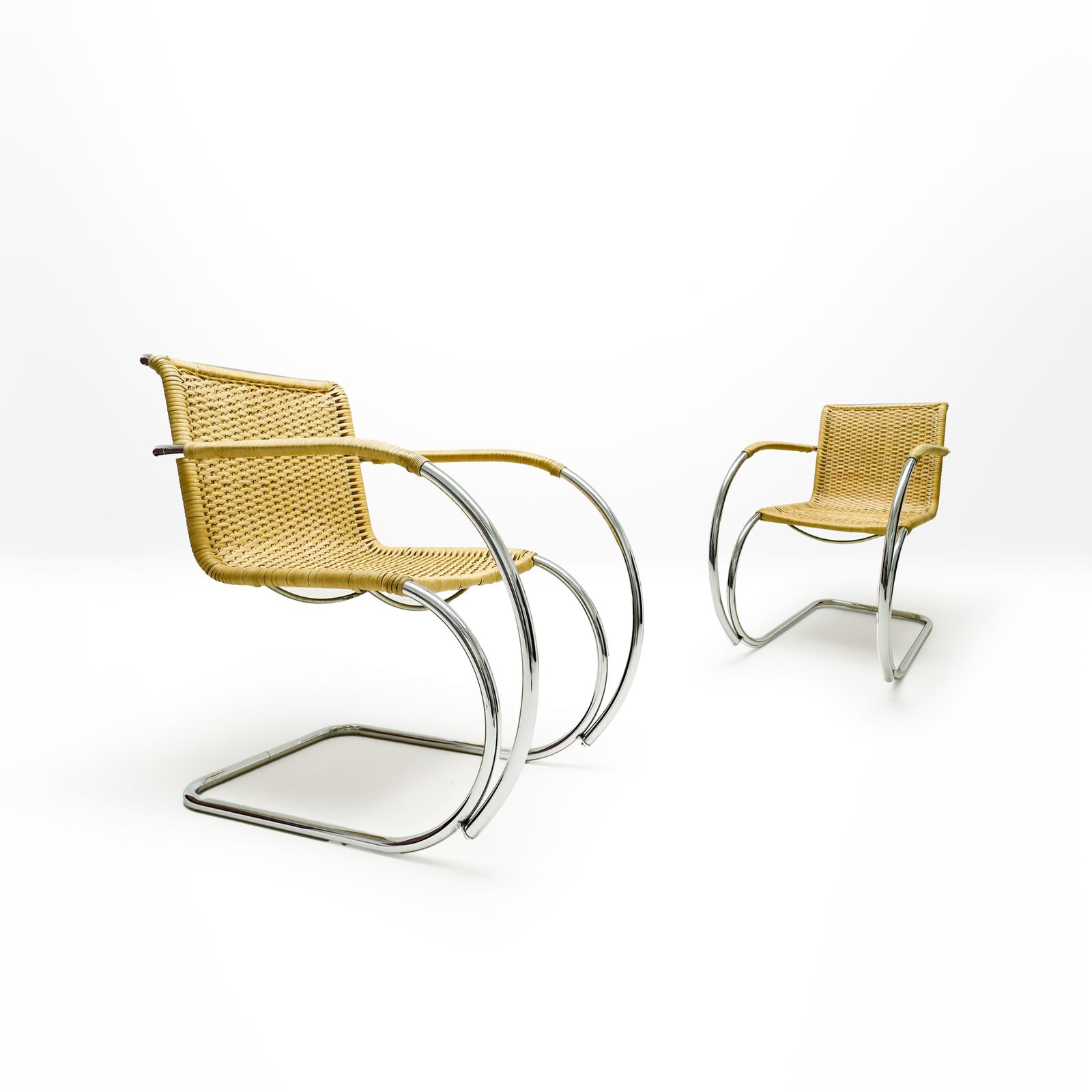 A Pair Of Vintage Wicker And Chrome Mr20 Ludwig Mies Van Der Rohe Mr20 Armchairs For Thonet photo Furniture