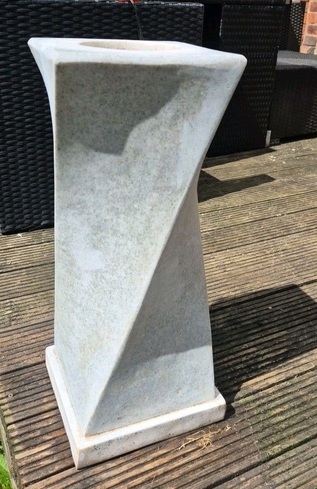 White Granite/Marble? Twisted Garden Pot Plinth/Stand 58cm Tall photo furniture