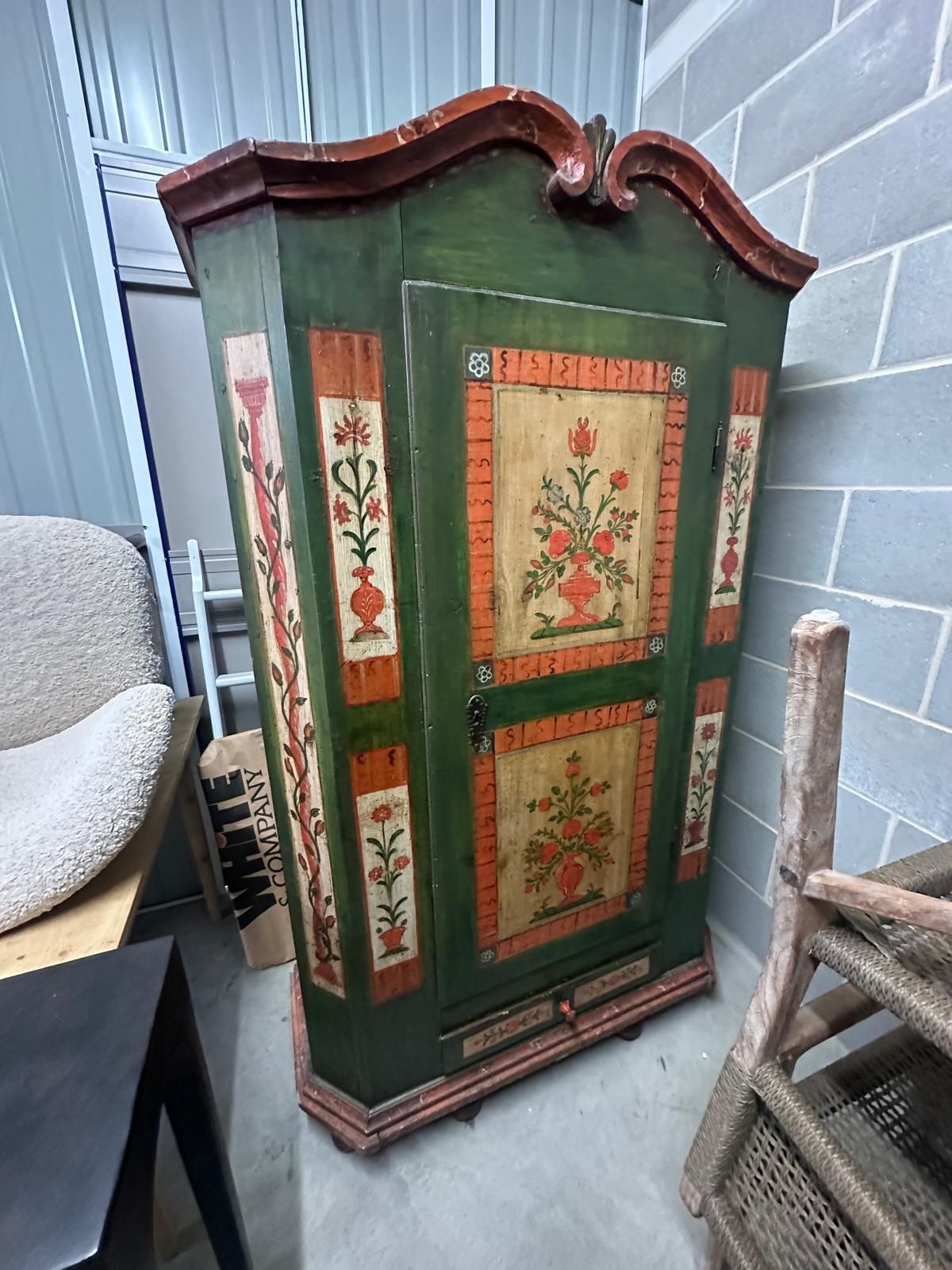 Antique Alpine Painted Pine Armoire | Tyrolean / Bavarian Folk Art Schrank, Early 19th Cent photo Furniture