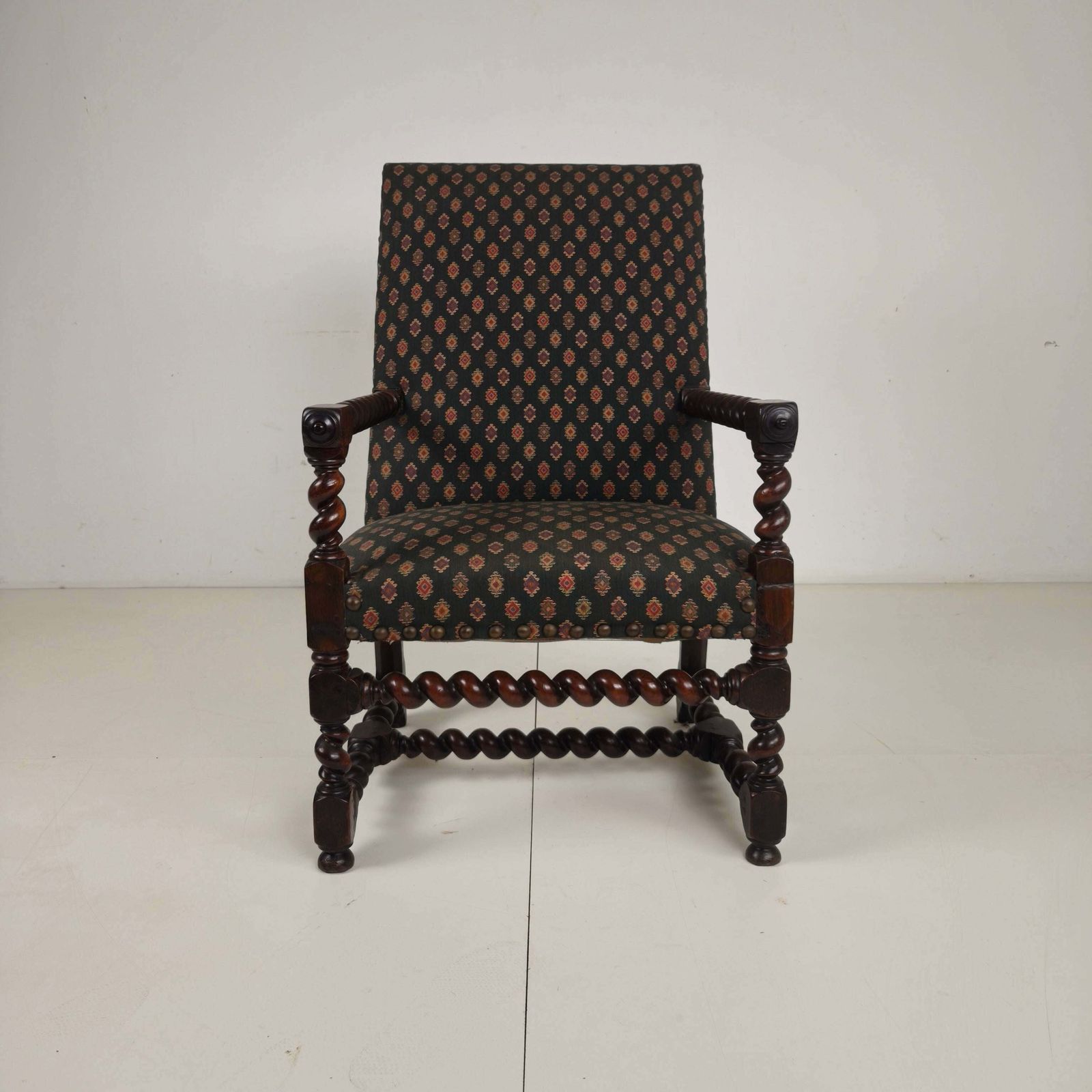 English Barley Twist Library Armchair In Dark Oak, Circa 1700 photo Furniture