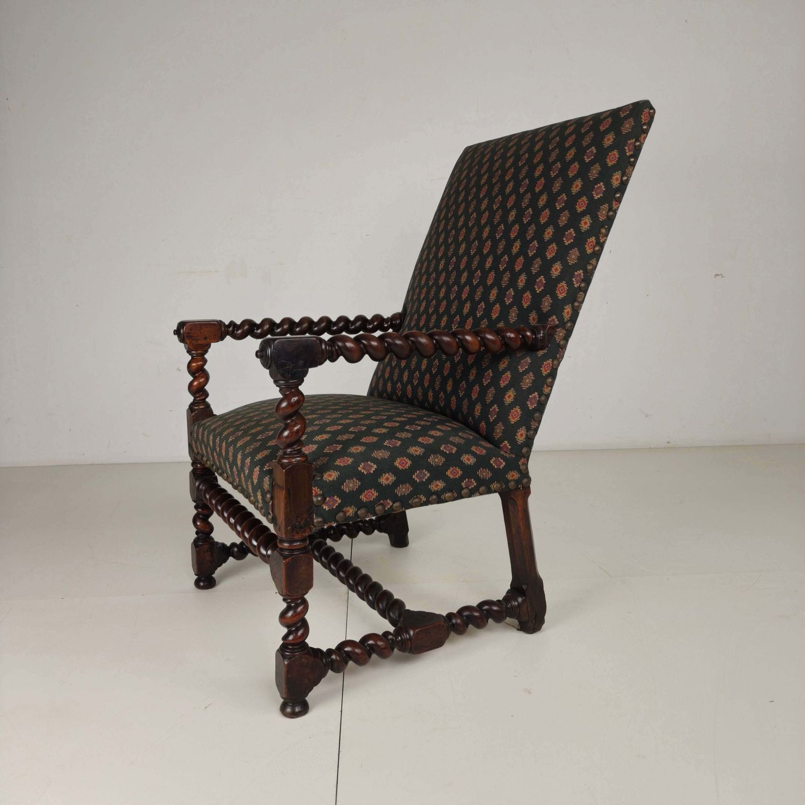 English Barley Twist Library Armchair In Dark Oak, Circa 1700 photo vinterior