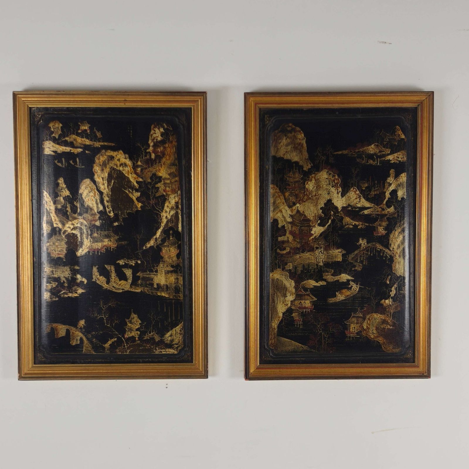Striking Pair Of 19th Century Chinoiserie Panels In Gilt Frames Art photo furniture
