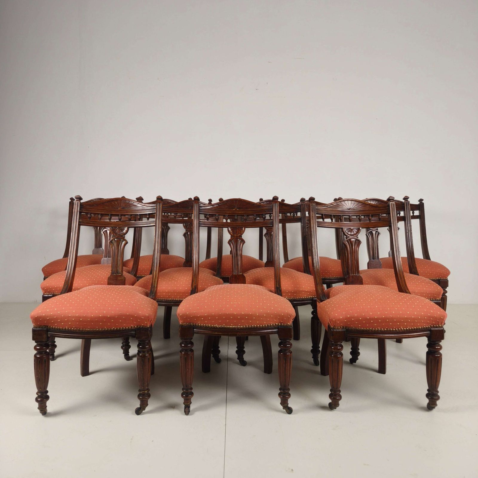 Set Of 12 Late Victorian Walnut Dining Chairs With Original Castors photo furniture
