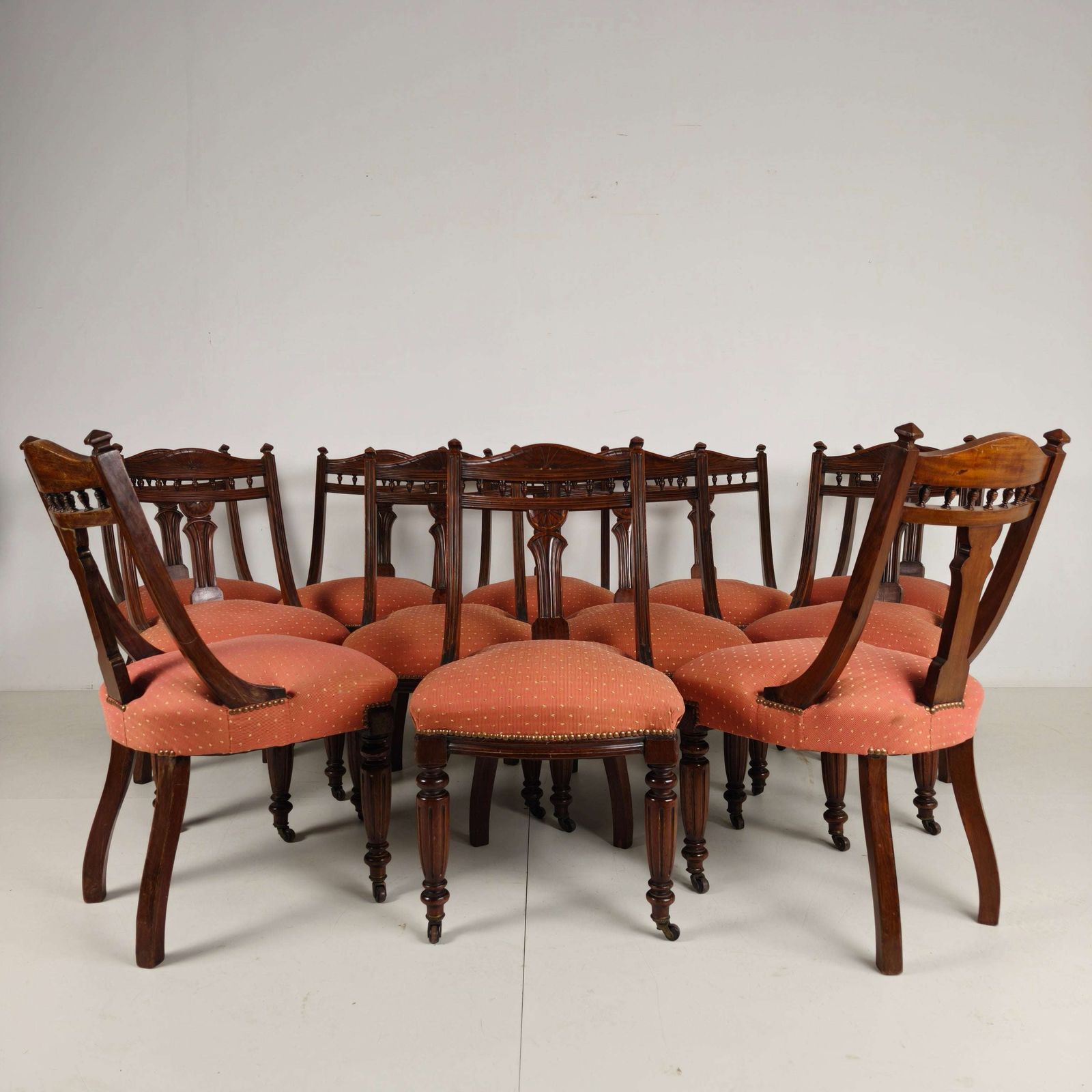 Set Of 12 Late Victorian Walnut Dining Chairs With Original Castors photo 1102.0