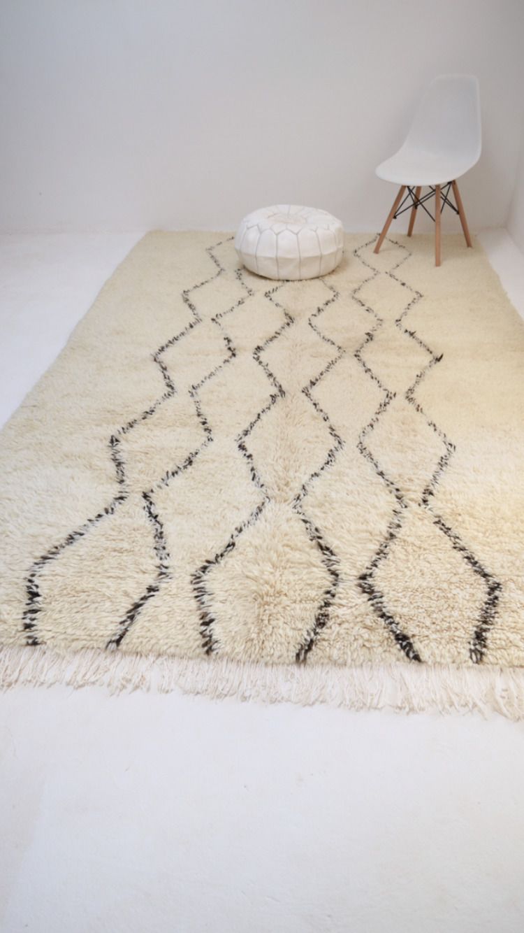 Vintage Moroccan Beni Ourain Rug 10 Ft 4” X 6 Ft'6" Hand Knotted Plush Wool Lozenge Berber Carpet Eames Le Corbusier